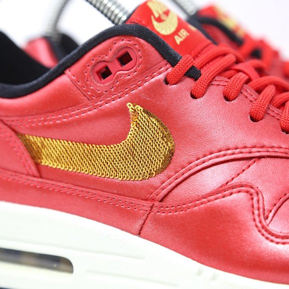 Nike Air Max 1 Womens Red Gold Sequin Leather 95 - Picture 7 of 11